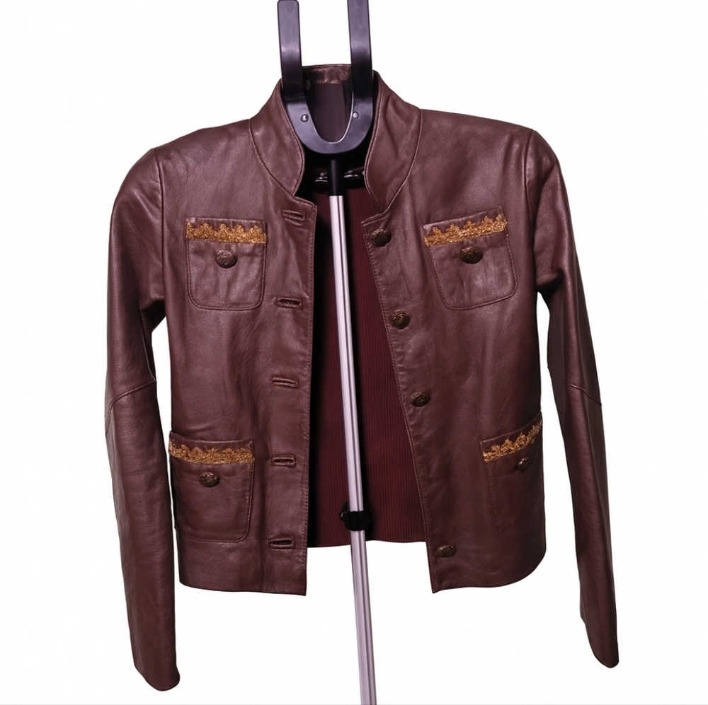 One Girl Who Brown Faux Leather Boho Jacket | Lace Trim Romantic Cottagecore
